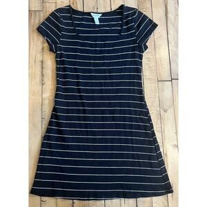Arizona Jean Co Striped Bodycon Midi Dress Black White Stretch Small Y2K